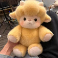 Plush toy monkey held by a person in an indoor setting