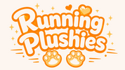 Running Plushie logo featuring a cute plush character in motion
